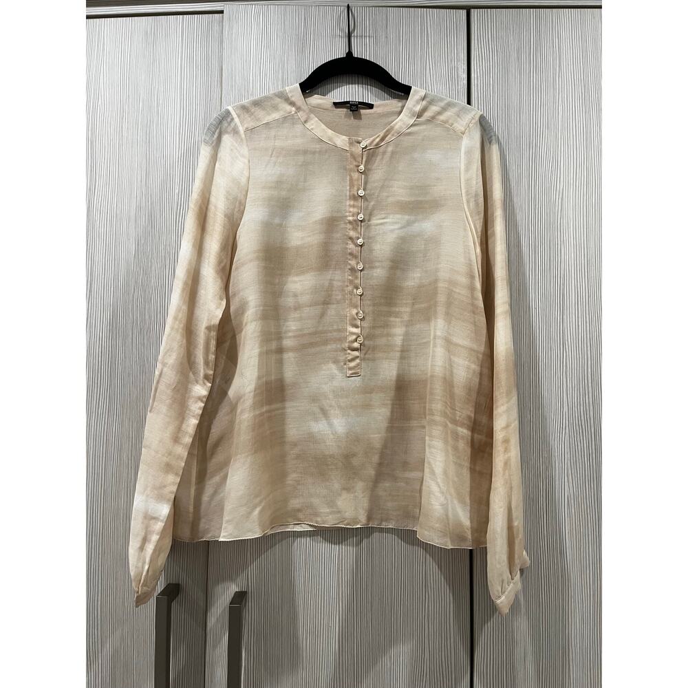NEW BOSS by Hugo Boss Silk Cotton‎ Blend Blouse Beige Sheer Long Sleeve Size 6